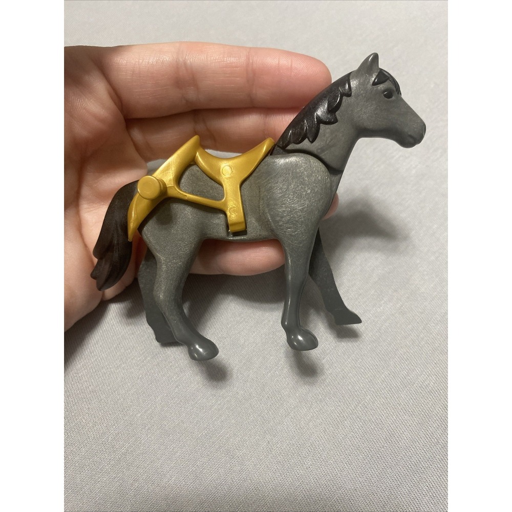 Playmobil Pony Horse 30645 Gray Grey With Black Mane Gold Saddle